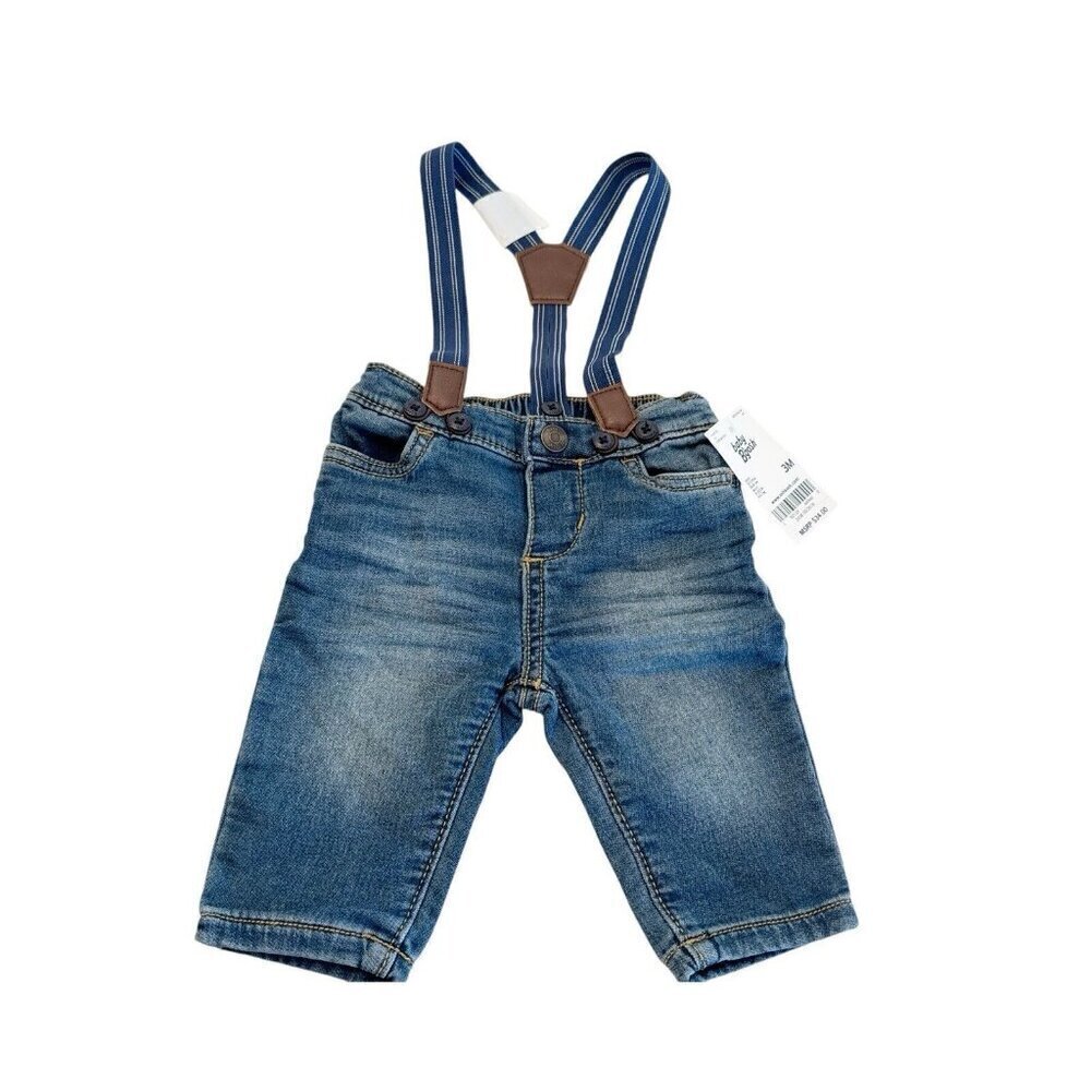 Oshkosh Baby B’ Gosh Blue Jeans w/Suspenders Removable Pockets Size 3mo NEW